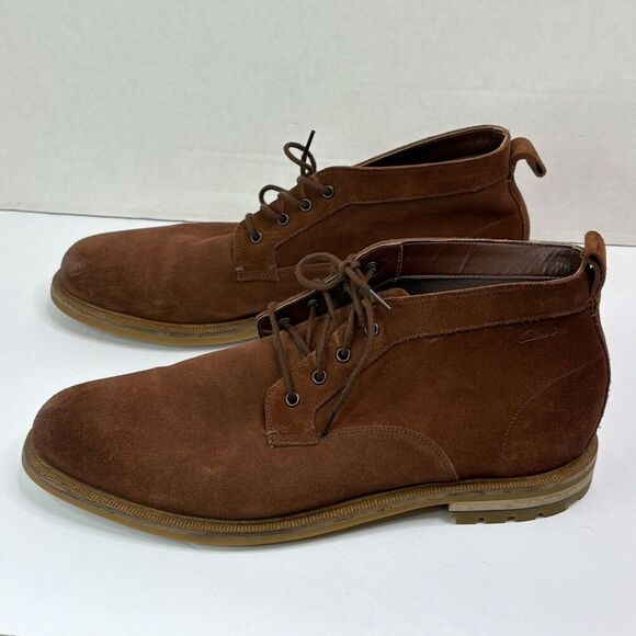 Clarks Men Foxwell Mid Brown Suede‎ Leather Lace Up Boot Cushion Plus Size 11.5 - Picture 5 of 10